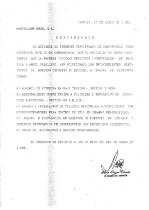 Certificado de conformidad de Mastellone Hnos. S.A., marzo de 1995