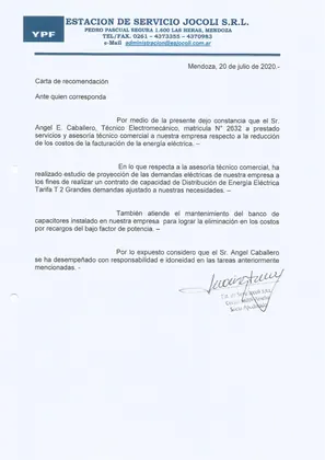 Certificado de conformidad de Estación de Servicio Jocolí S.R.L., julio de 2020