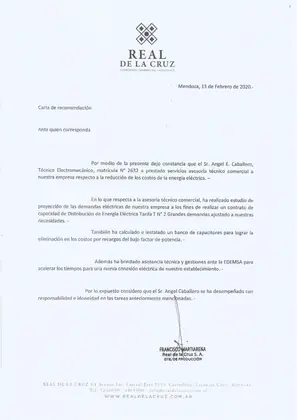 Certificado de conformidad de Real de la Cruz S.A., febrero de 2020